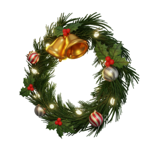 3d-illustration-merry-christmas-circle-advent-with-bell-flower-poinsettia-and-lamp-png
